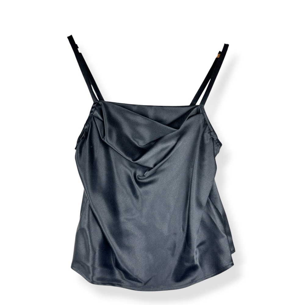 Patra Black‎ Tank Top Womens Size 8 Vintage 90s Cowl Neck Satin Glam USA Made